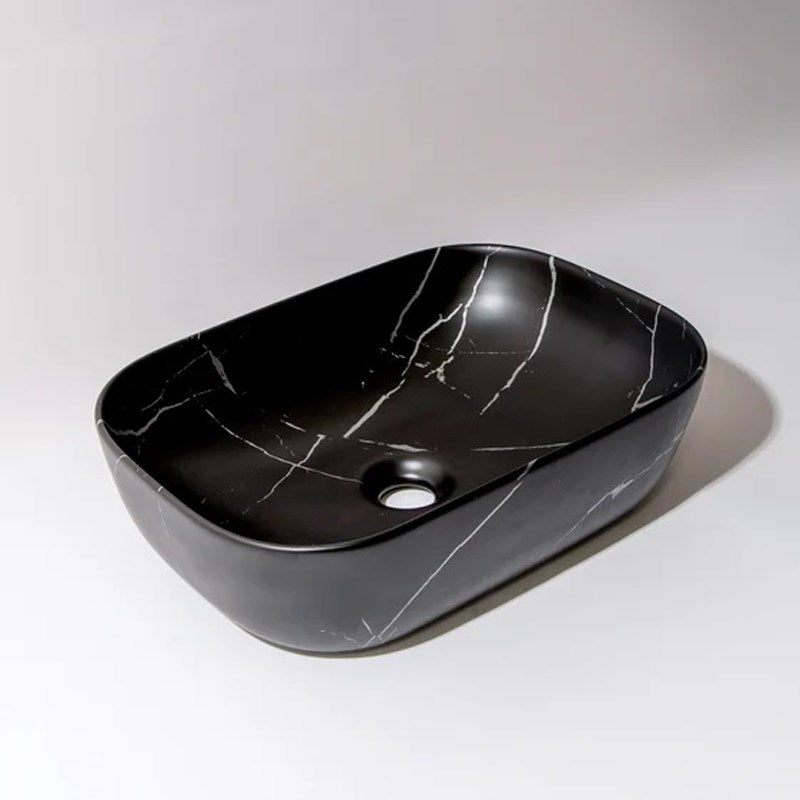 Matte Black with Carrara Design Above Counter Basin 455*320*135mm