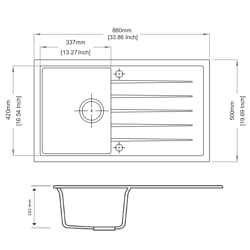 Carysil Granite Single Bowl Kitchen Sink 860x500mm