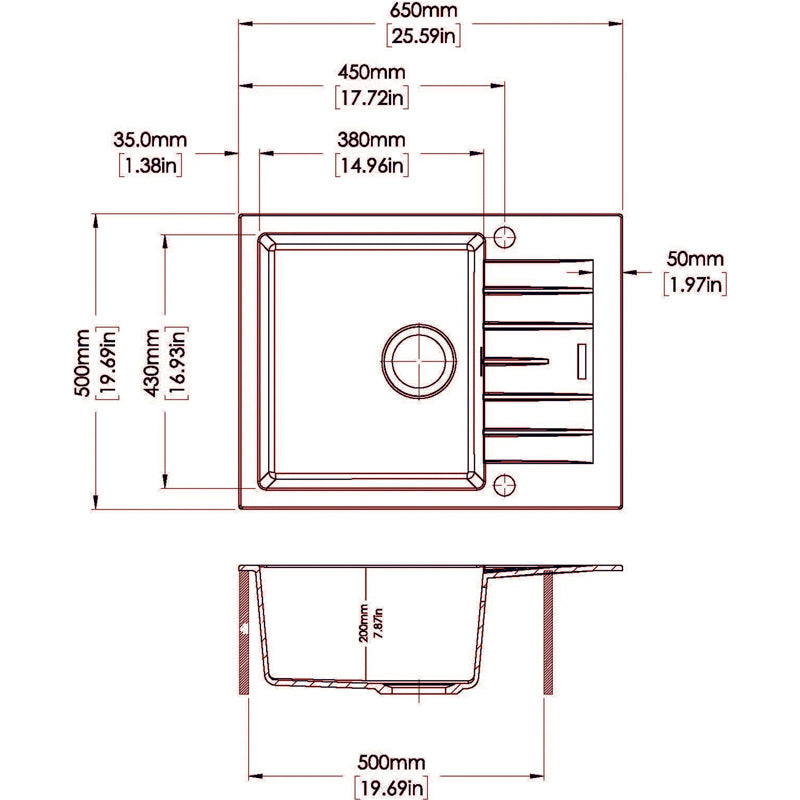 Carysil City D100N Granite Single Bowl with Drain Board Stone Kitchen Sink 650*500*200mm