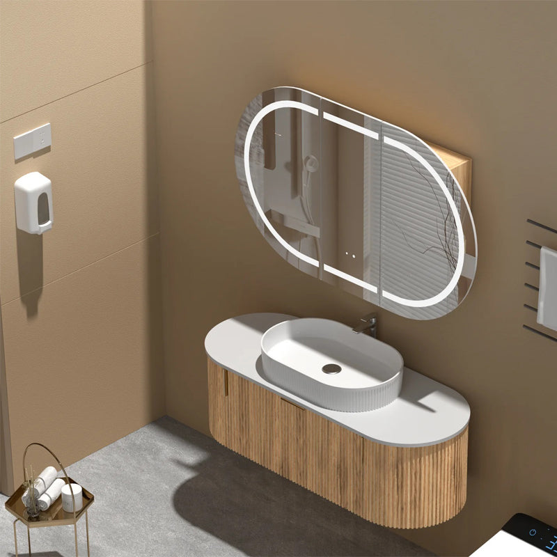 Carysil Mystic 1200x750mm Walnut Oval LED Shaving Cabinet