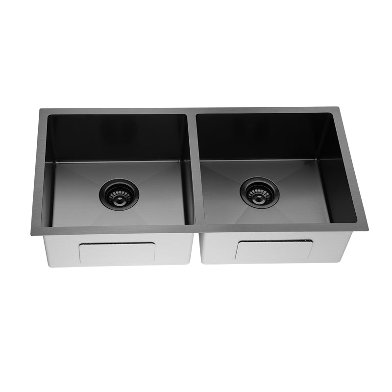 Gun Metal Stainless Steel Double Bowl Kitchen Sink 860x440x200mm