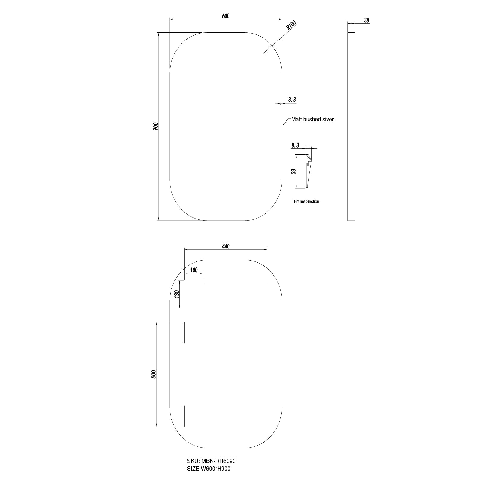 Matte Framed Mirror 600x900mm