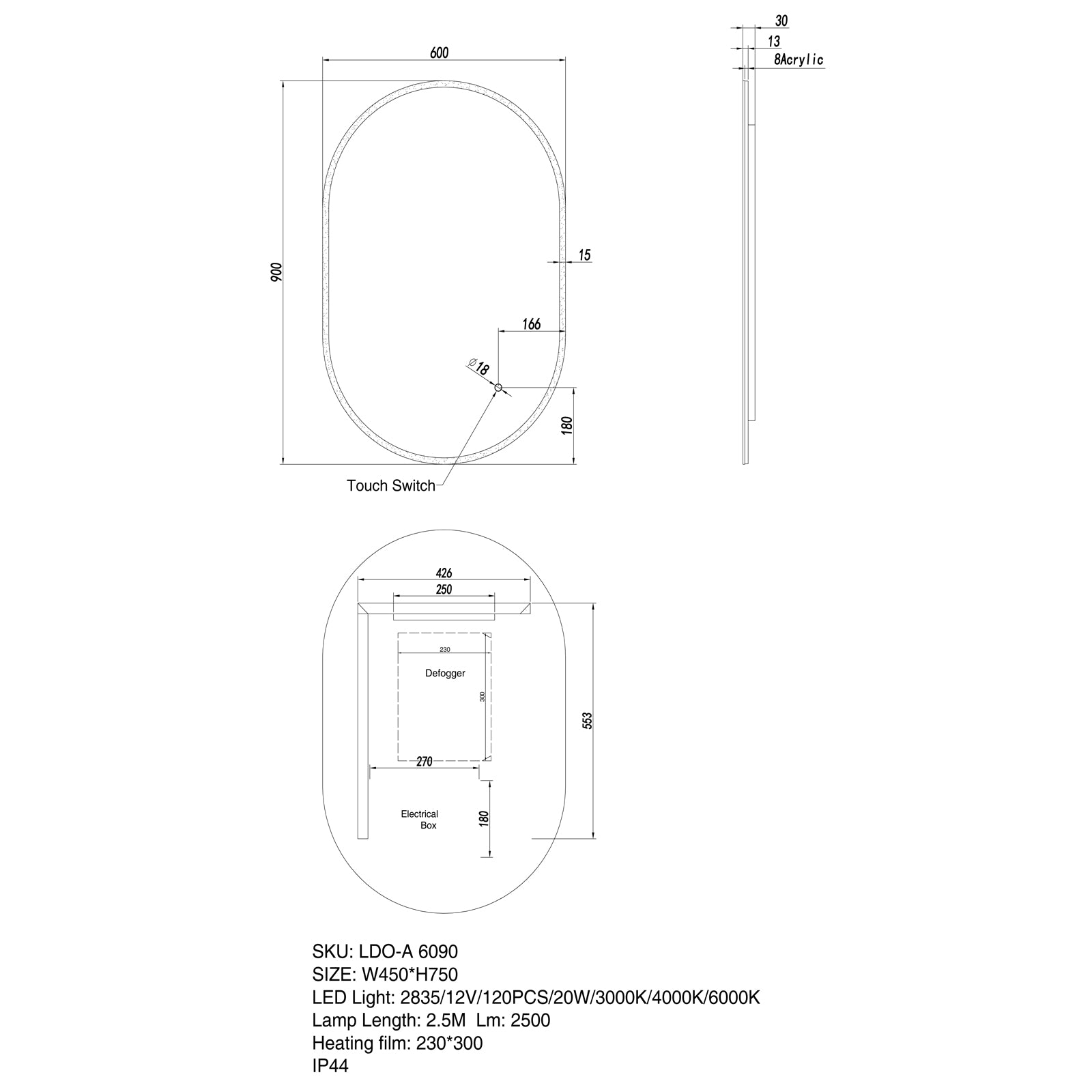 LED Mirror 600x900mm