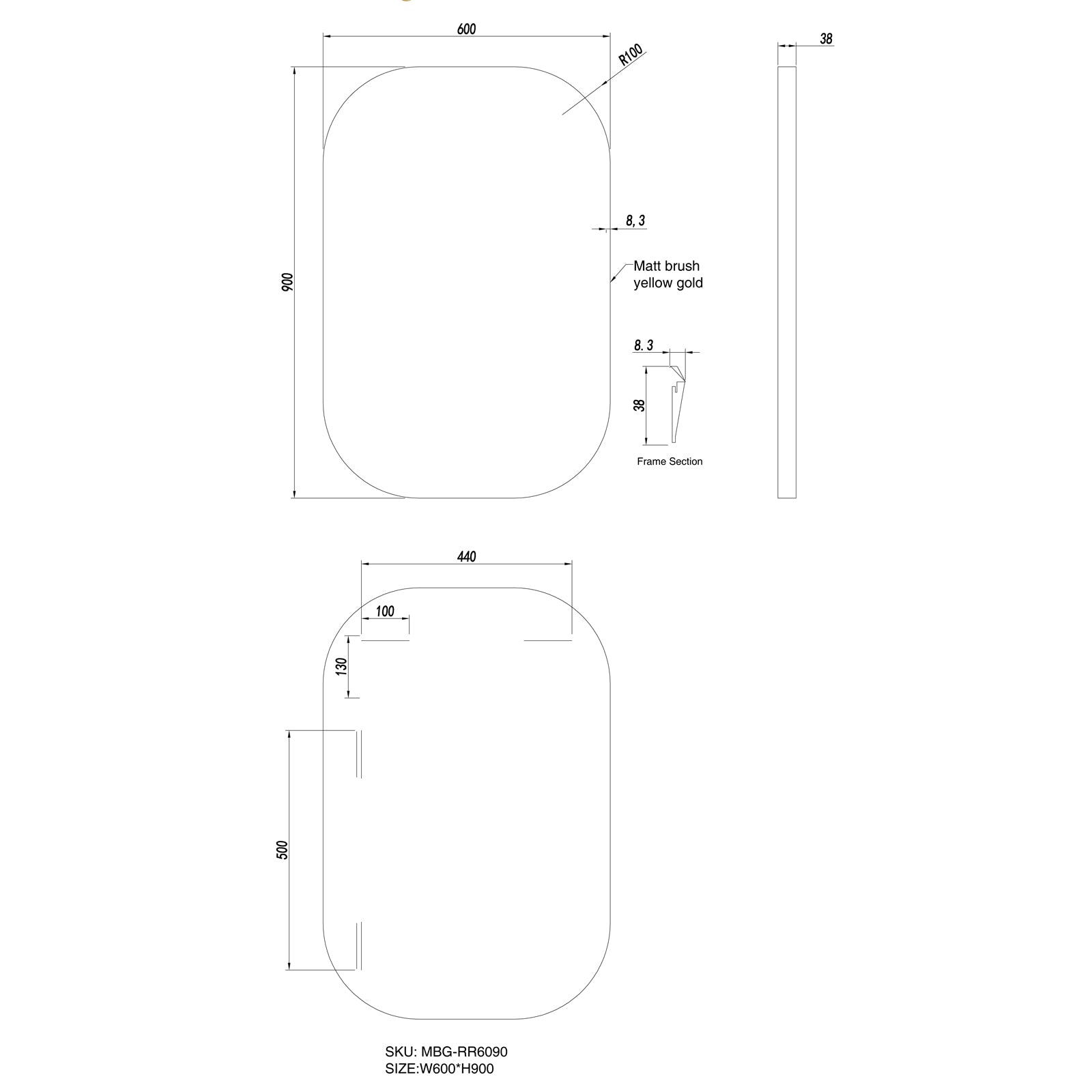 Matte Framed Mirror 600x900mm