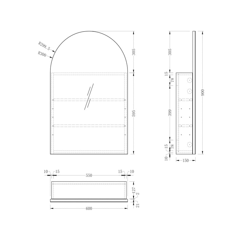 Carysil Imperial 600x900mm Matte Arch Shaving Cabinet