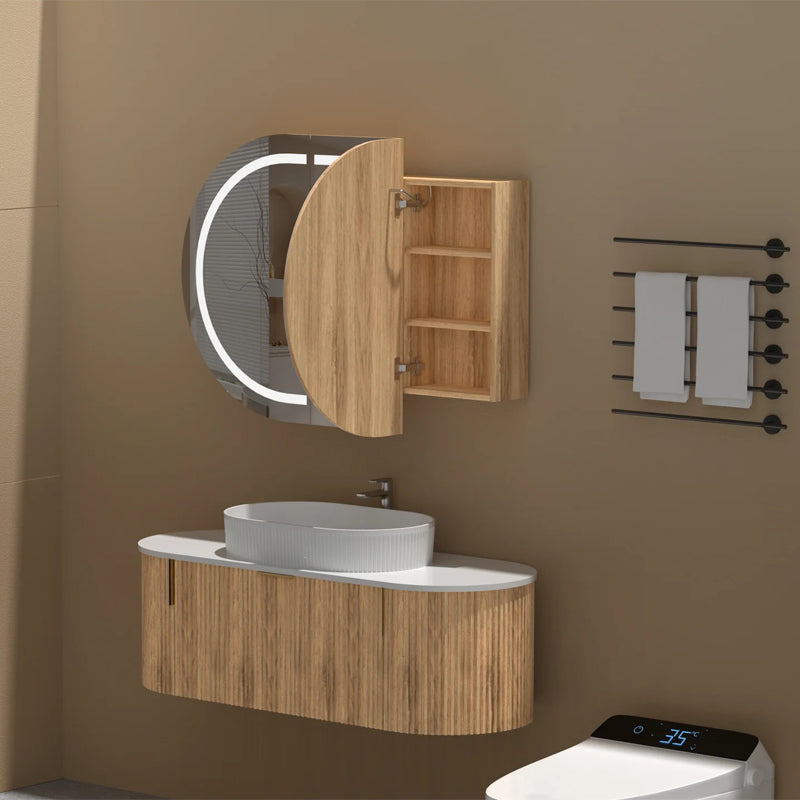 Carysil Mystic 1200x750mm Walnut Oval LED Shaving Cabinet