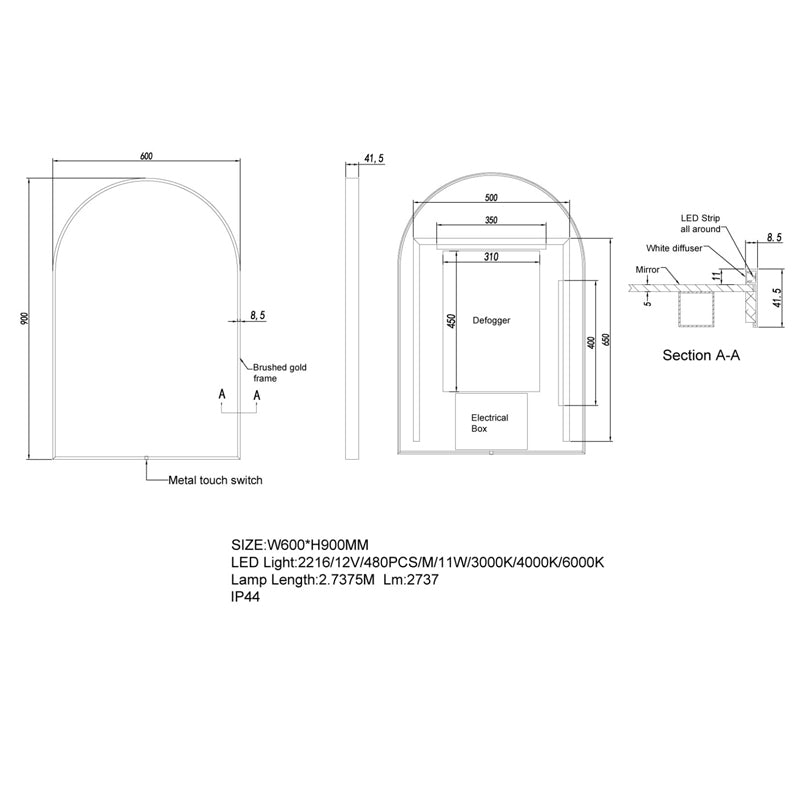 LED Mirror 600x900mm