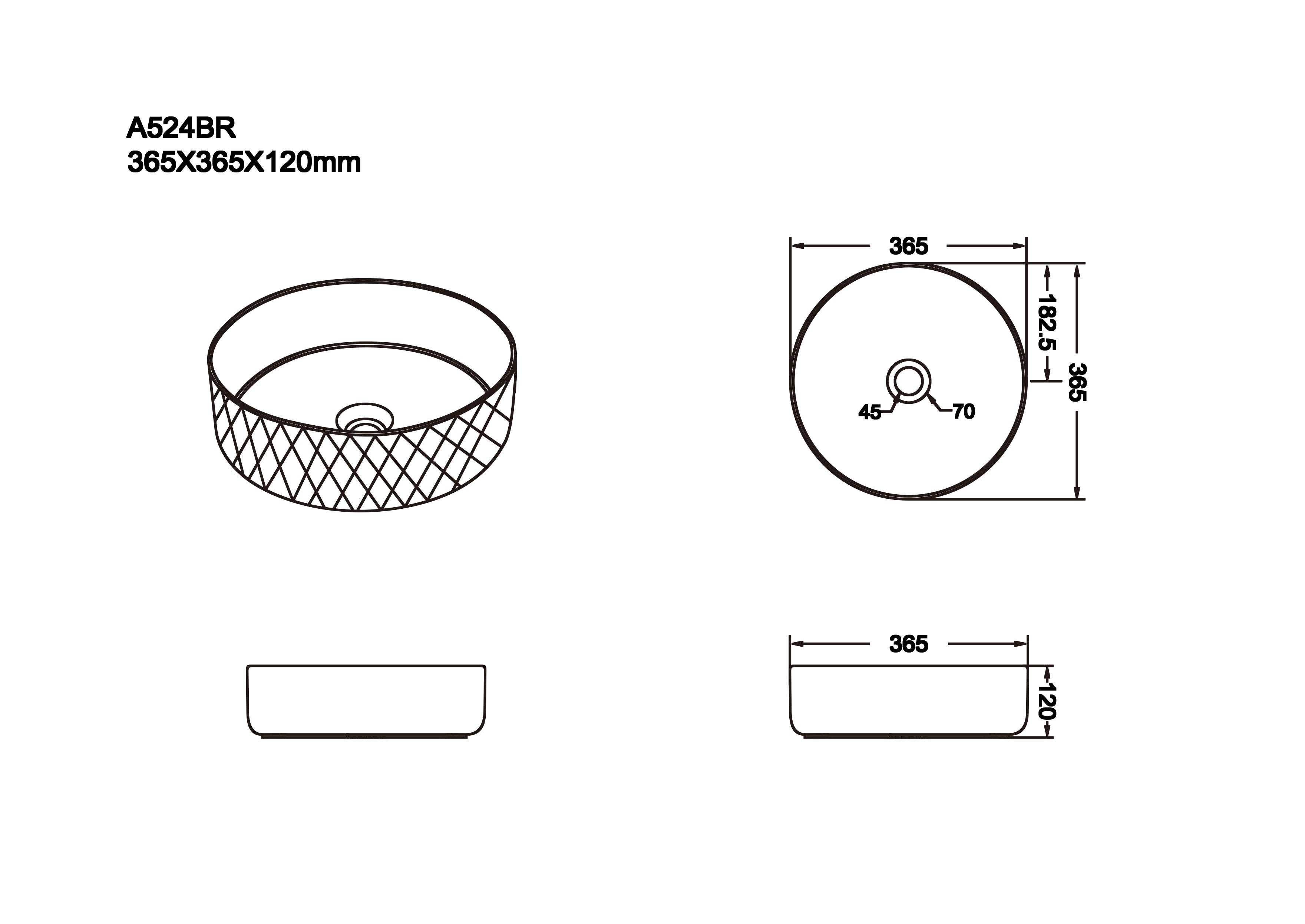 Matte Above Counter Basin 365x365x120mm