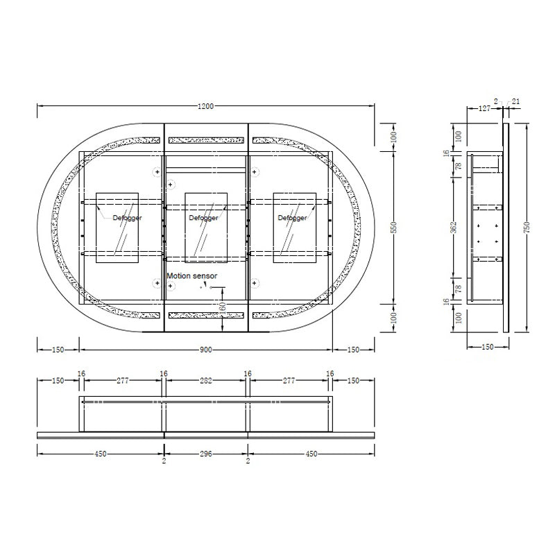 Carysil Mystic 1200x750mm Walnut Oval LED Shaving Cabinet