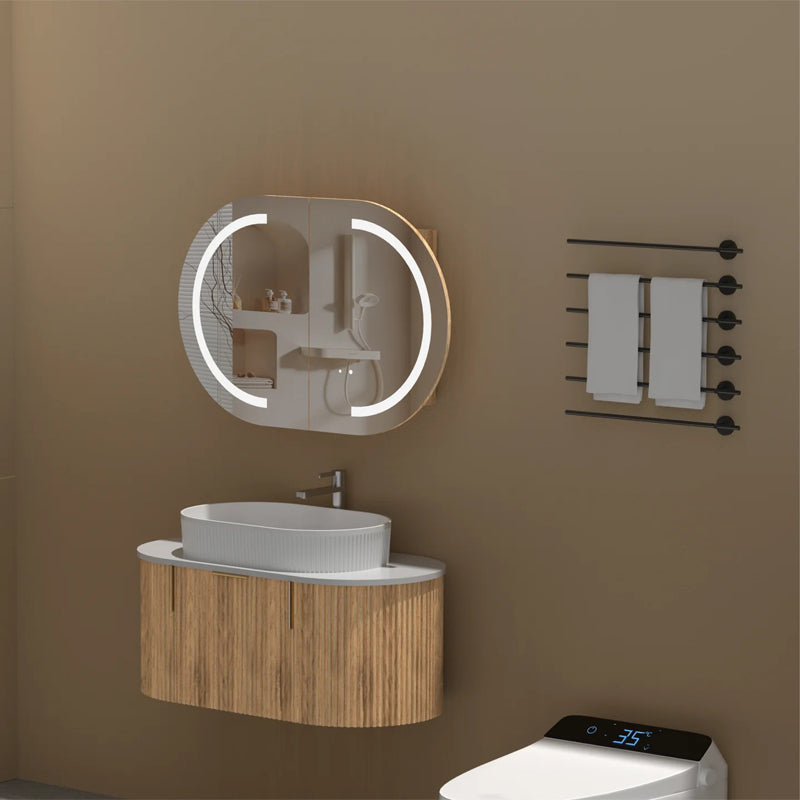 Carysil Mystic 900x600mm Walnut Oval LED Shaving Cabinet