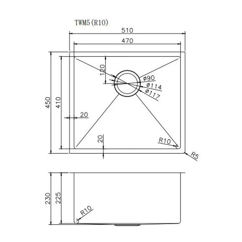 Stainless Steel Single Bowl Kitchen Sink 510x450x230mm