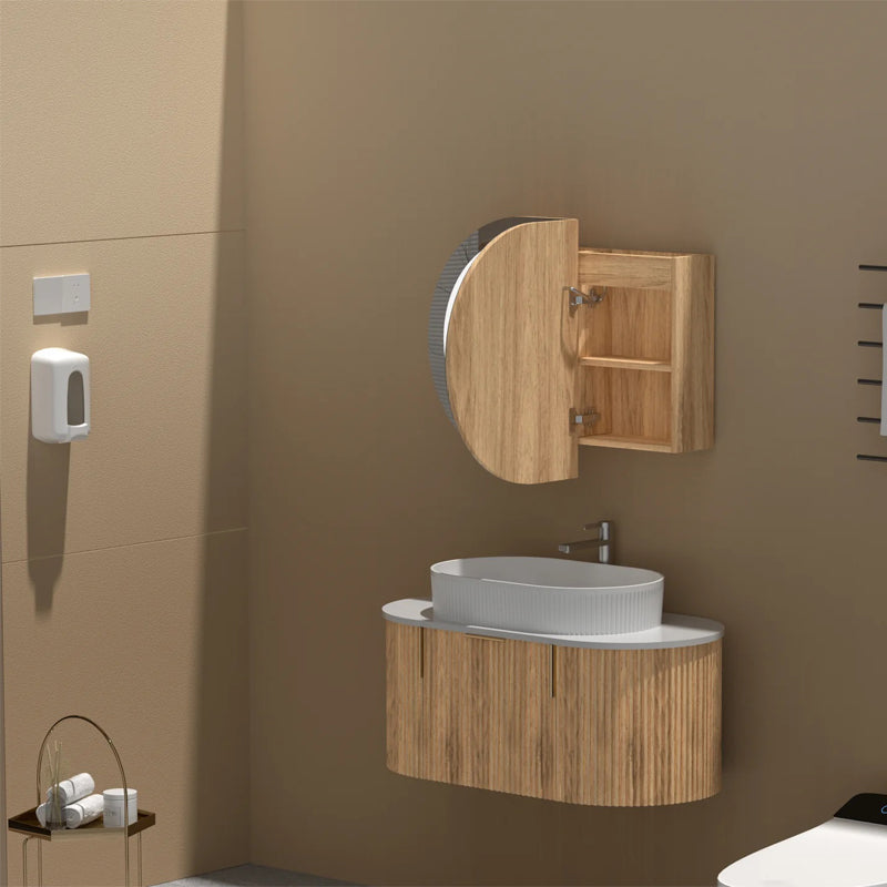 Carysil Mystic 900x600mm Walnut Oval LED Shaving Cabinet
