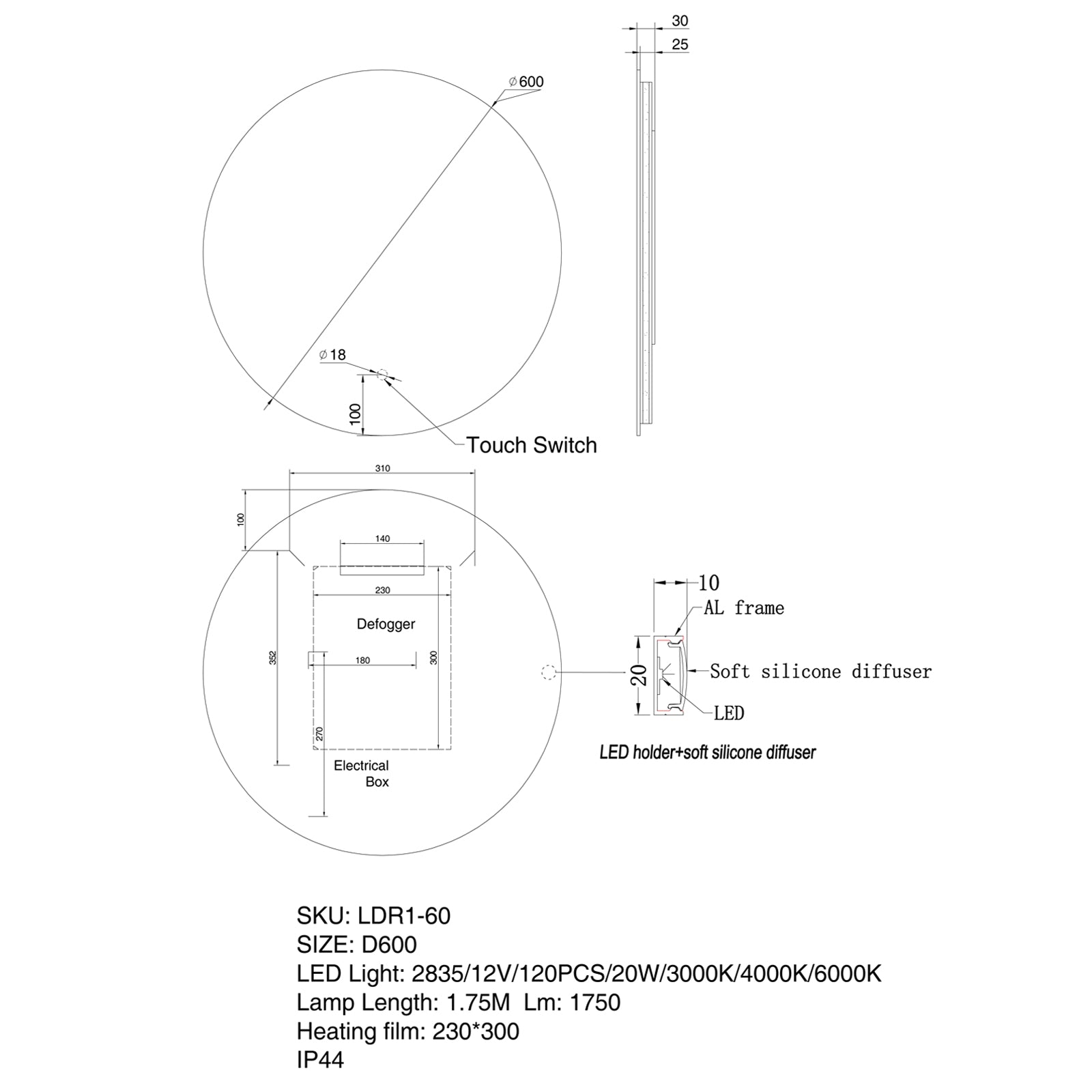 LED Mirror 600mm