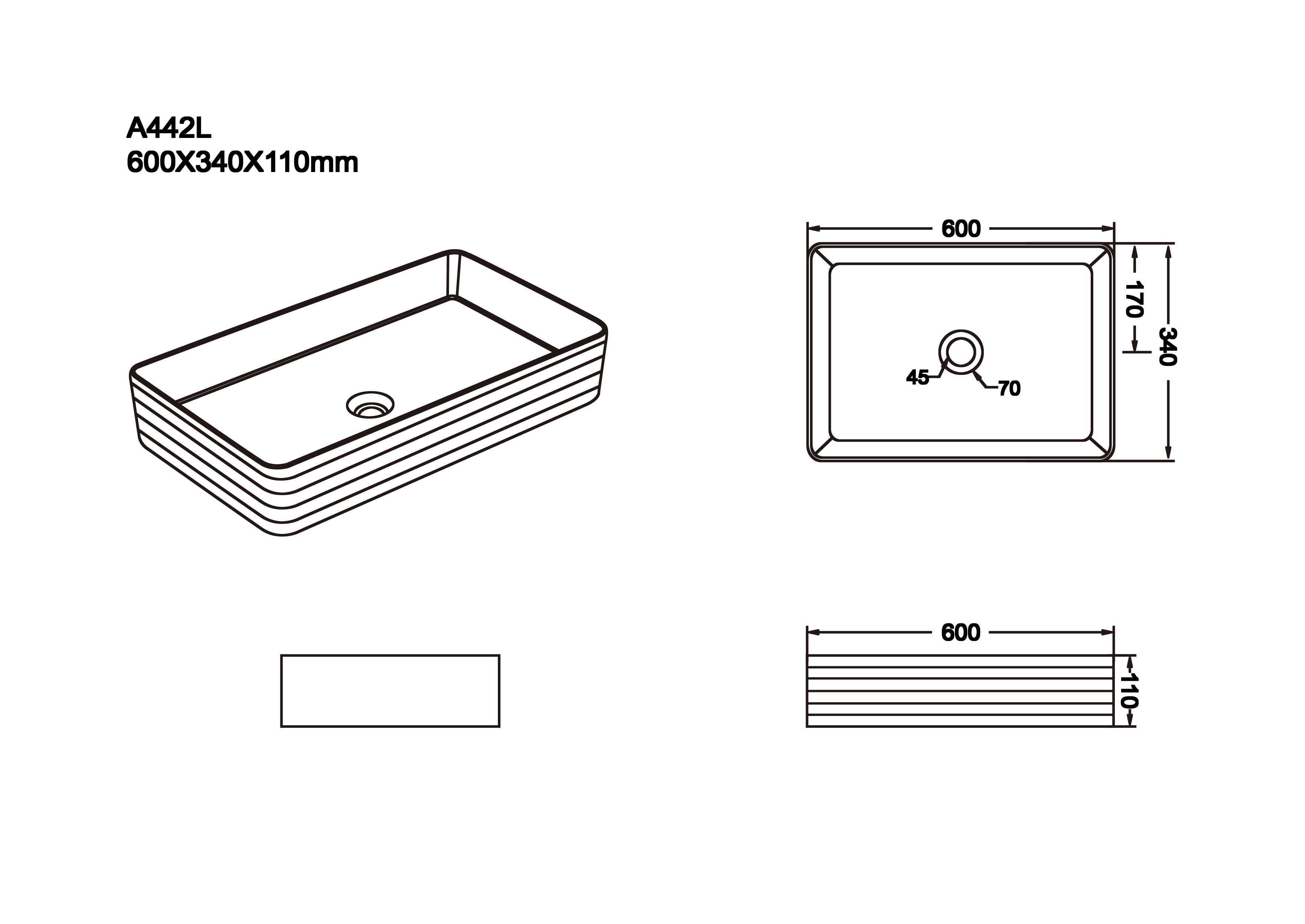 Gloss Above Counter Basin 600x340x110mm
