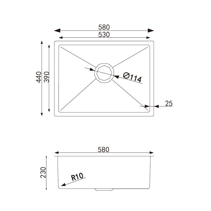 Gun Metal Stainless Steel Single Bowl Kitchen Sink 580x440x230mm