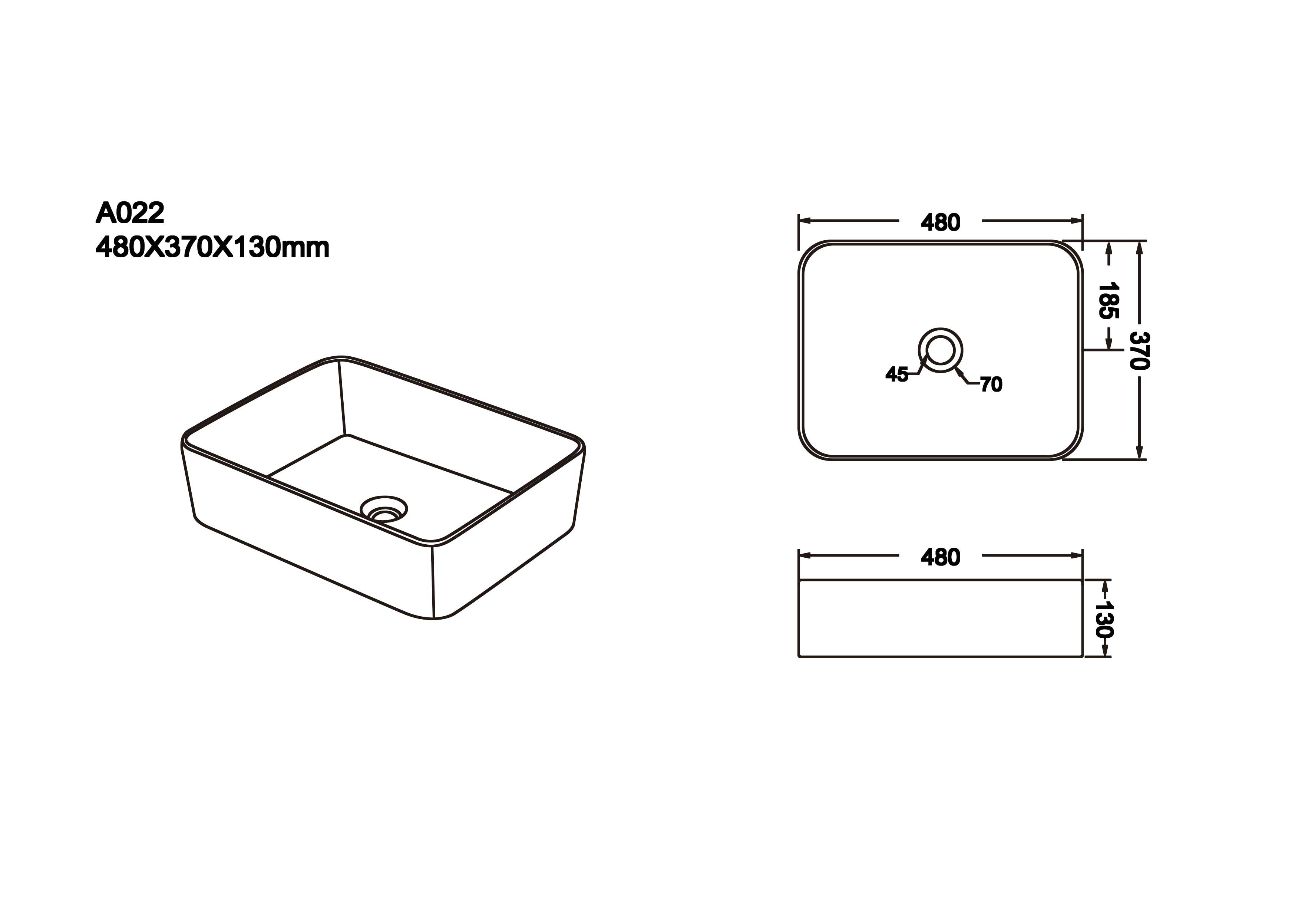 Gloss Above Counter Basin 480x370x130mm