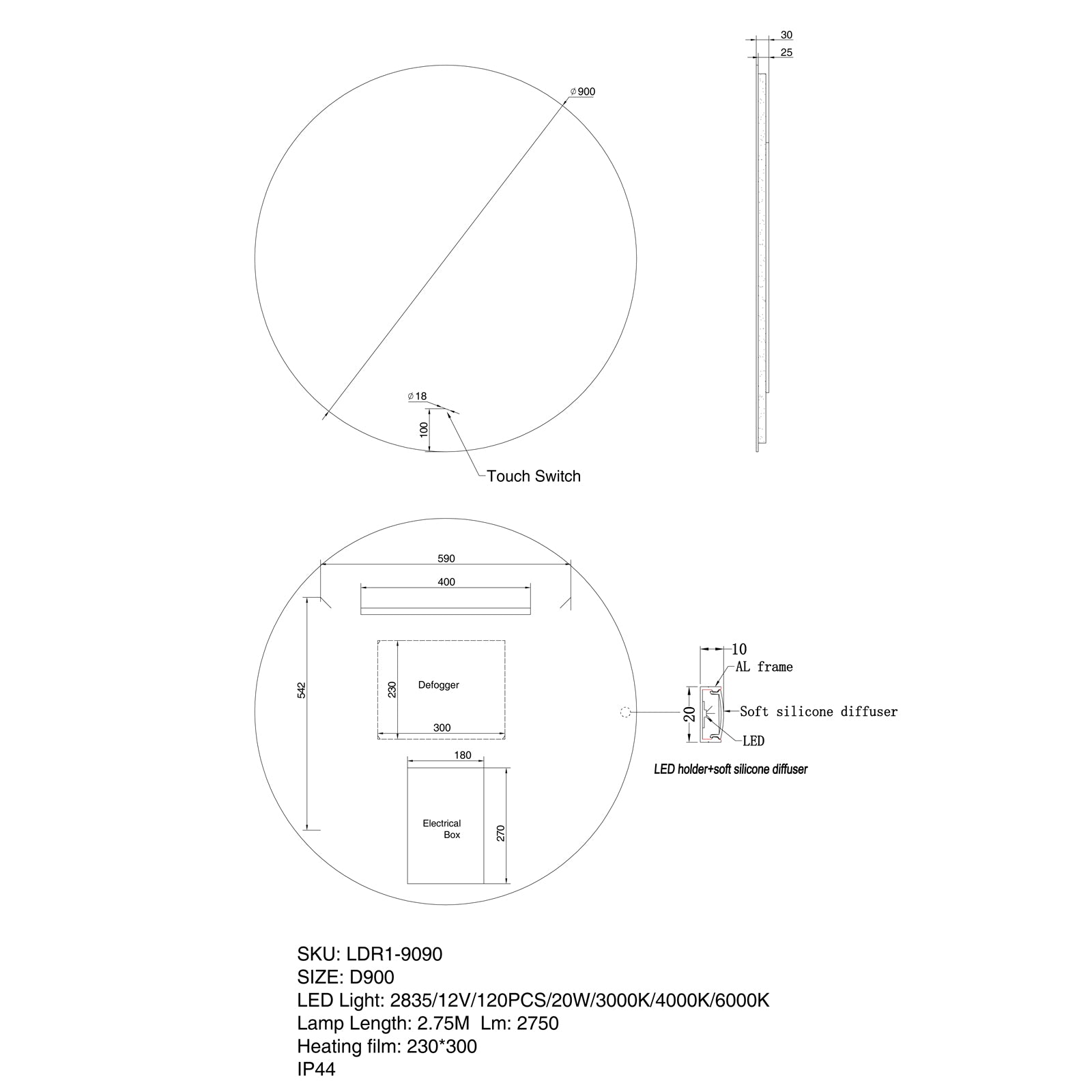 LED Mirror 900mm