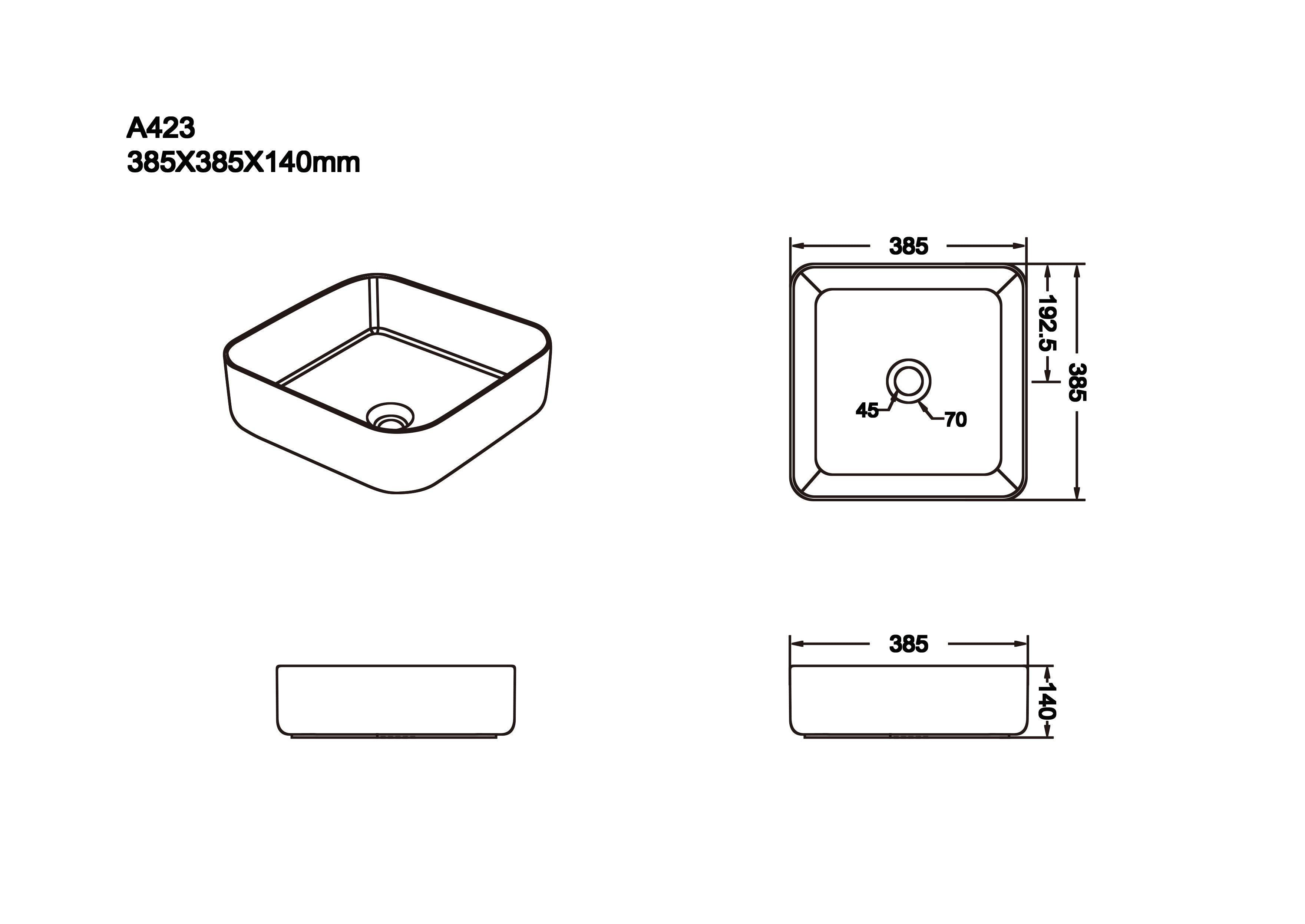 Above Counter Basin 385x385x140mm