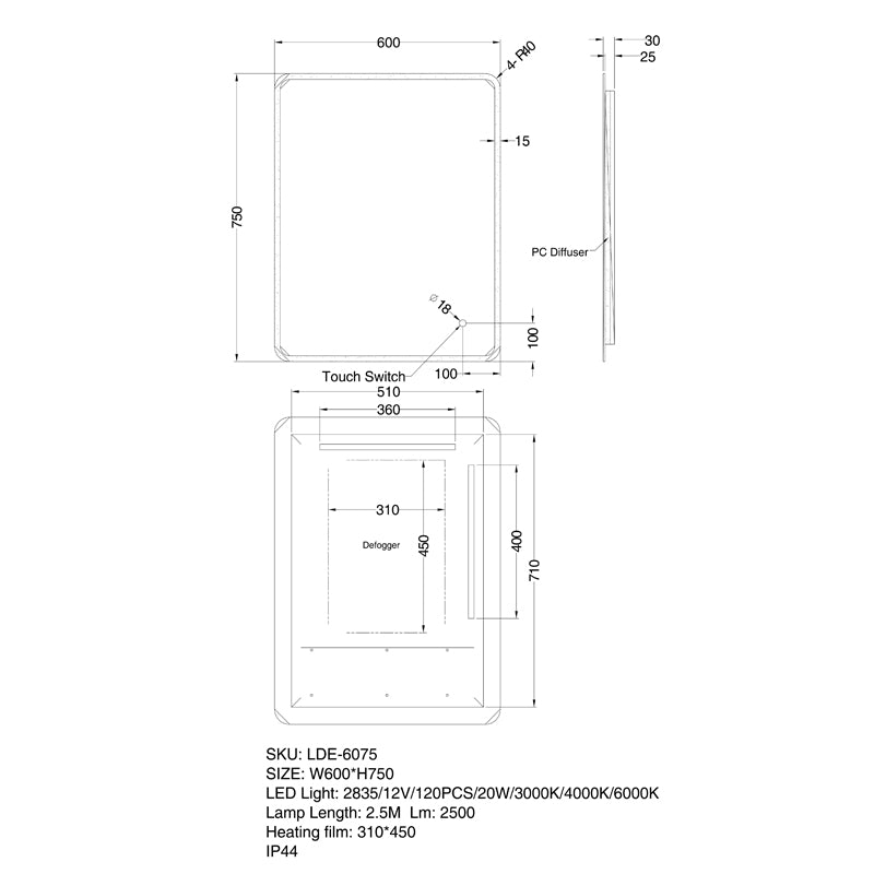 LED Mirror 600x750mm