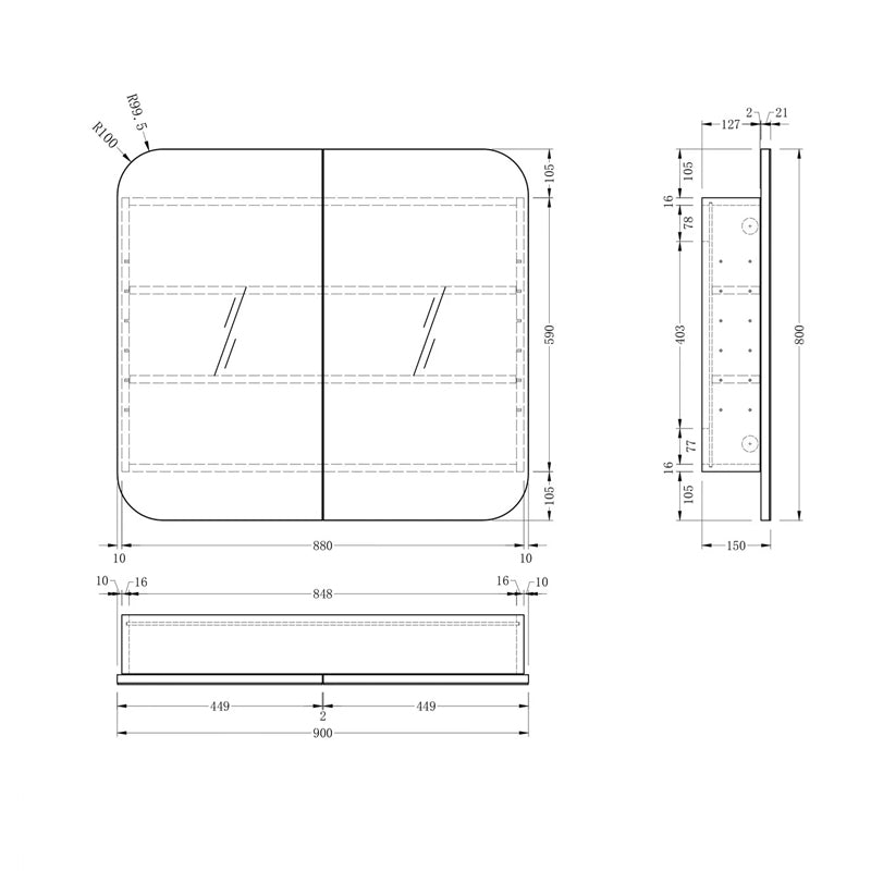 Carysil 900x800mm Grand Walnut Shaving Cabinet