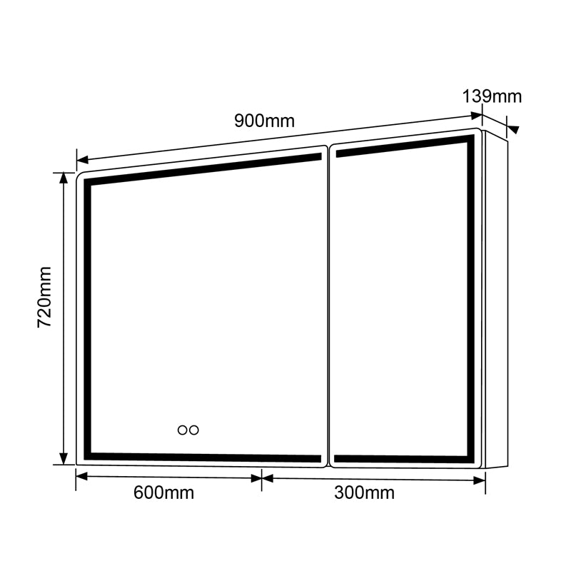 LED Shaving Cabinet 900x720x139mm