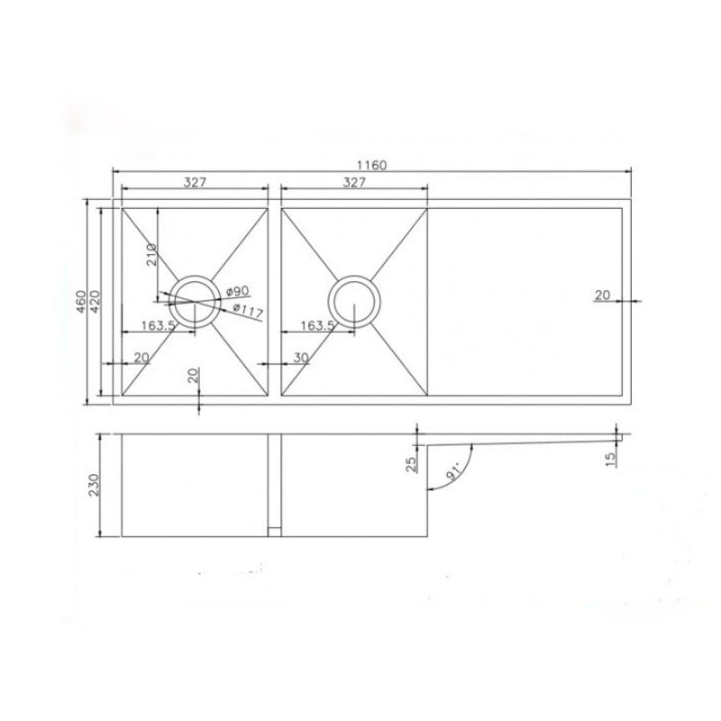 Stainless Steel PVD Double Bowl Kitchen Sink 1160x460x230mm