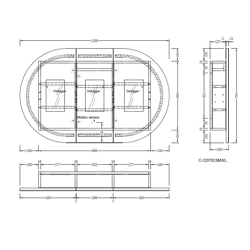 Carysil Mystic 1200x750mm Matte Oval LED Shaving Cabinet