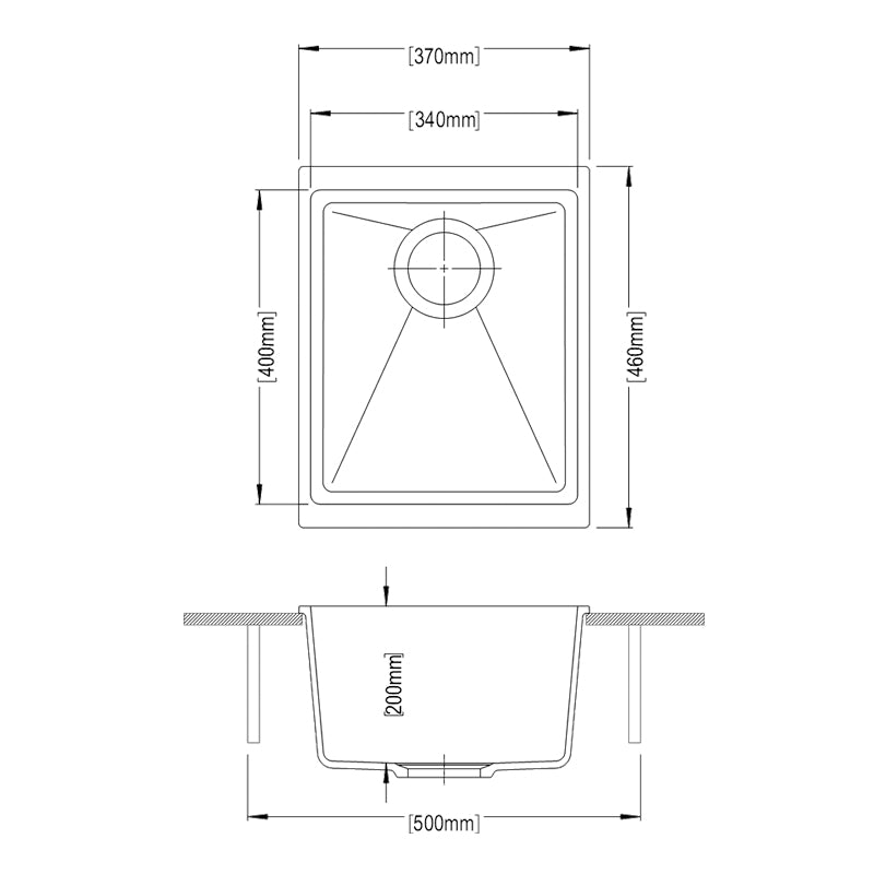 Carysil Granite Single Bowl Kitchen Sink 370x460x220mm