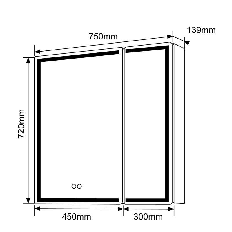 LED Shaving Cabinet 750x720x139mm