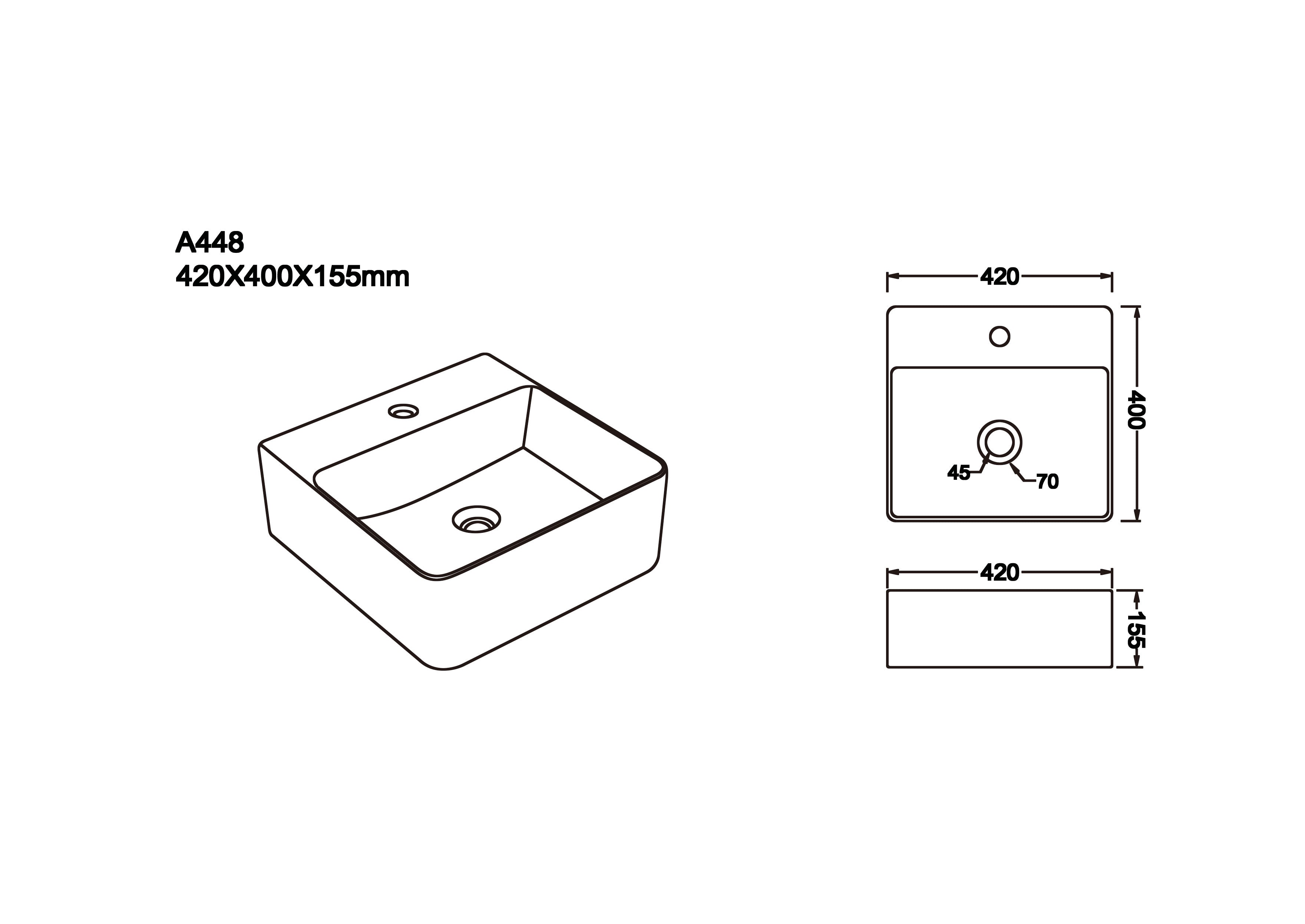 Gloss Wall Hung Basin 420x400x155mm
