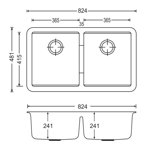 Carysil Granite Double Bowl Kitchen Sink 824x481x241mm