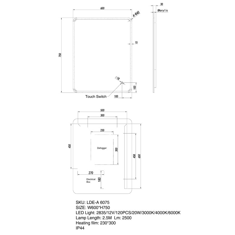 LED Mirror 600x750mm