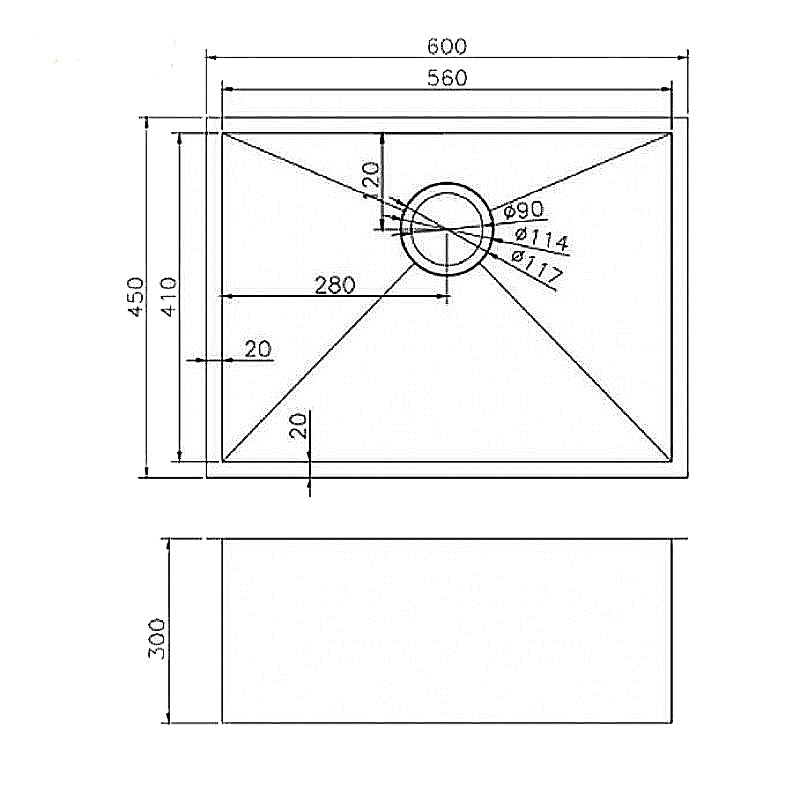 Stainless Steel PVD Single Bowl Kitchen Sink 600x450x300mm