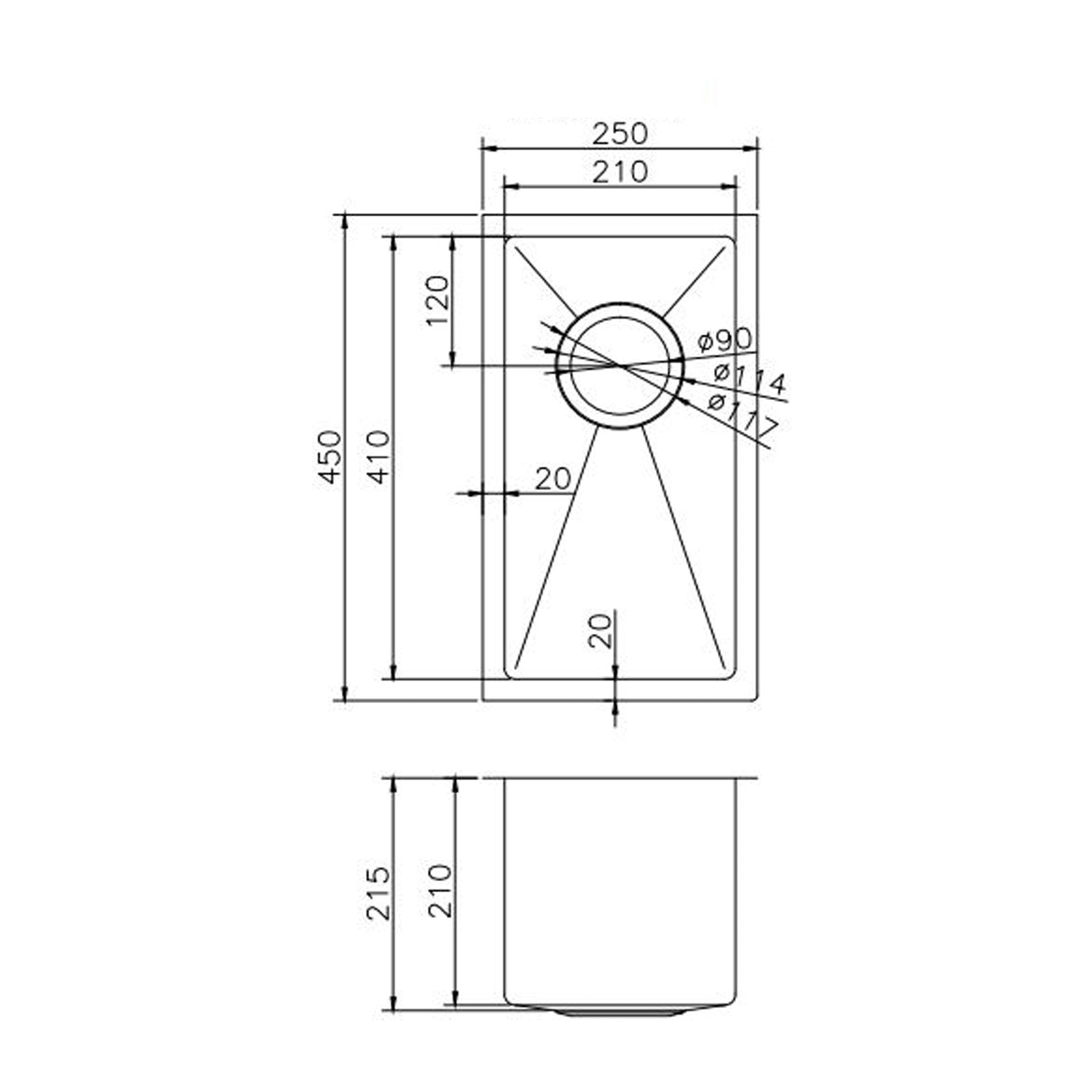 Stainless Steel Single Bowl Kitchen Sink 250x450x215mm