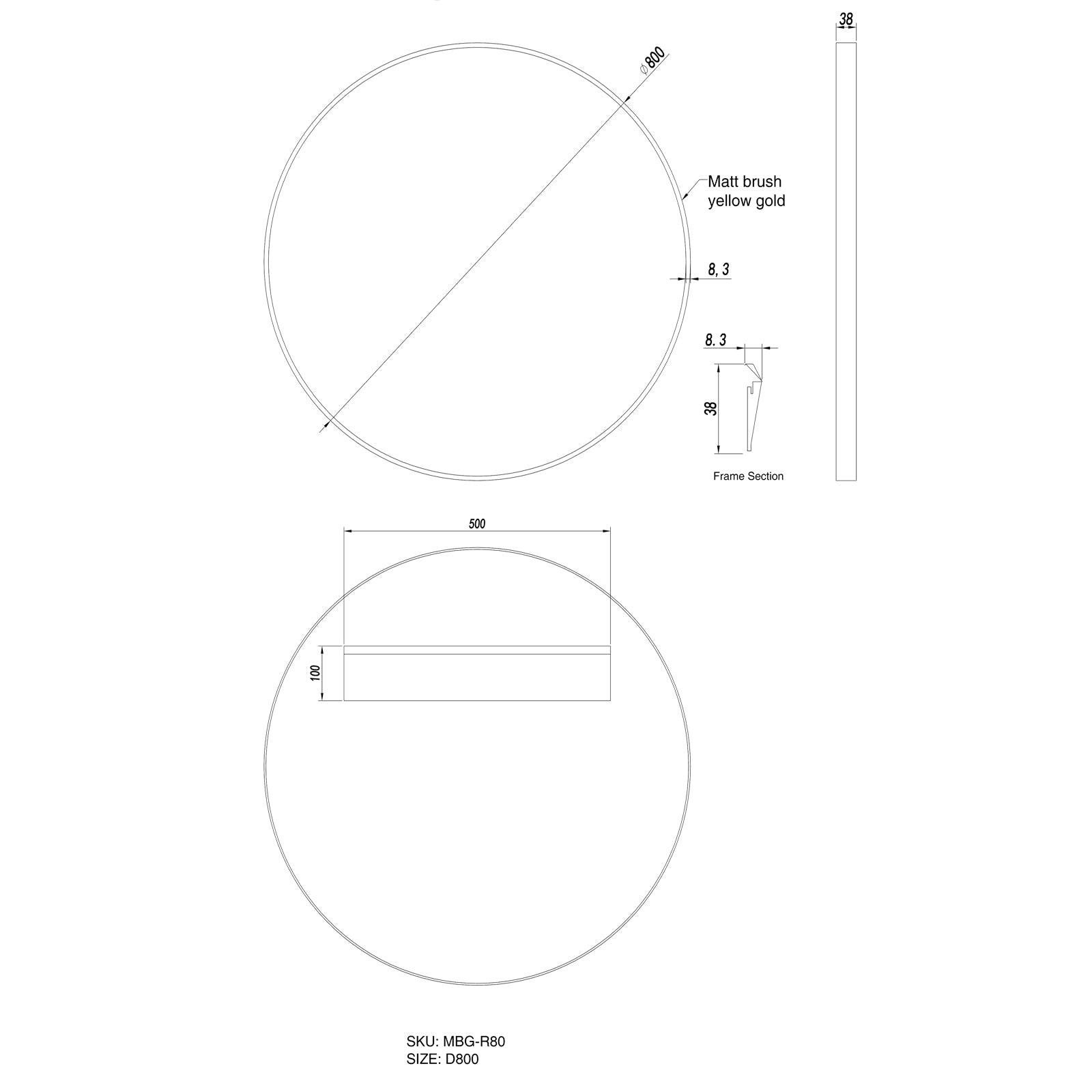 Matte Framed Mirror 800mm
