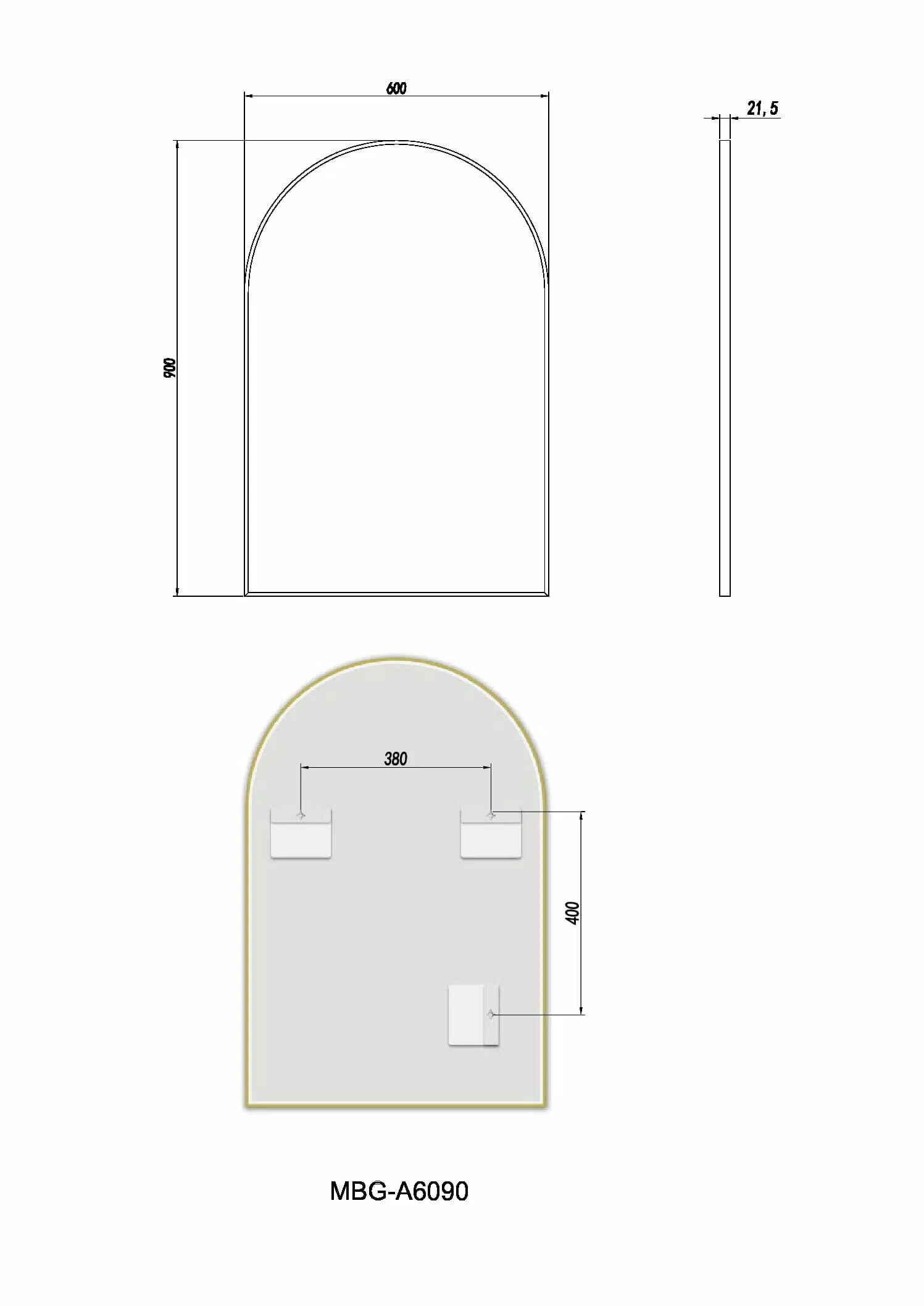 Matte Framed Mirror 600x900x21.5mm