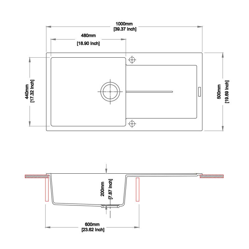 Carysil Granite Single Bowl Kitchen Sink 1000x500mm