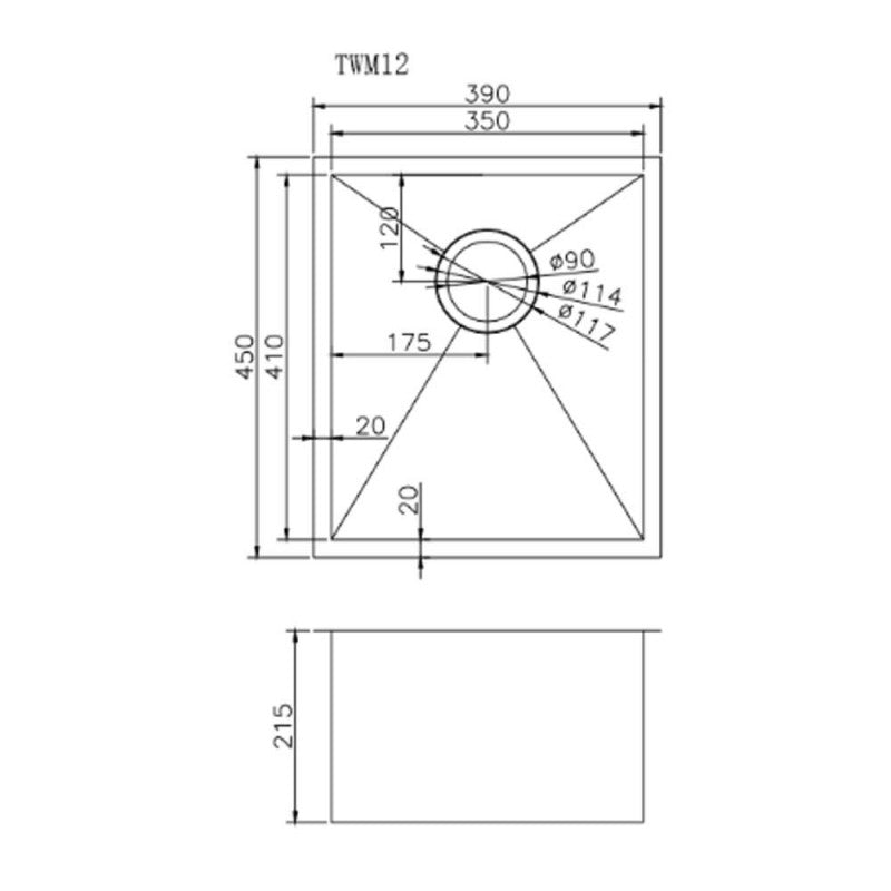 Stainless Steel PVD Single Bowl Kitchen Sink 390x450x215mm