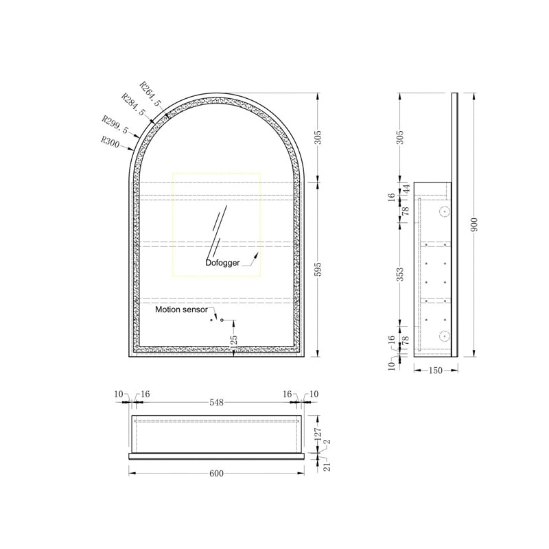 Carysil Imperial 600x900mm Walnut Arch LED Shaving Cabinet