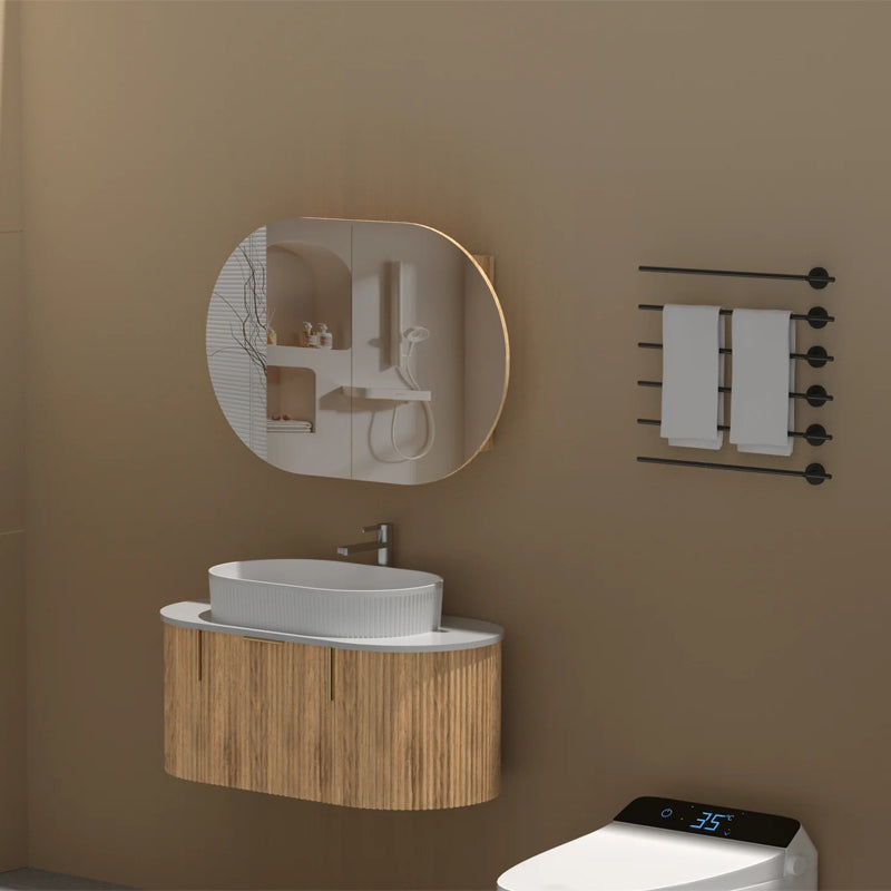 Carysil Mystic 900x600mm Walnut Oval Shaving Cabinet