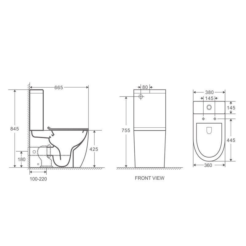 HANI 665*360*845mm Gloss Rimless Flushing Back to Wall Two - piece Toilet Suite