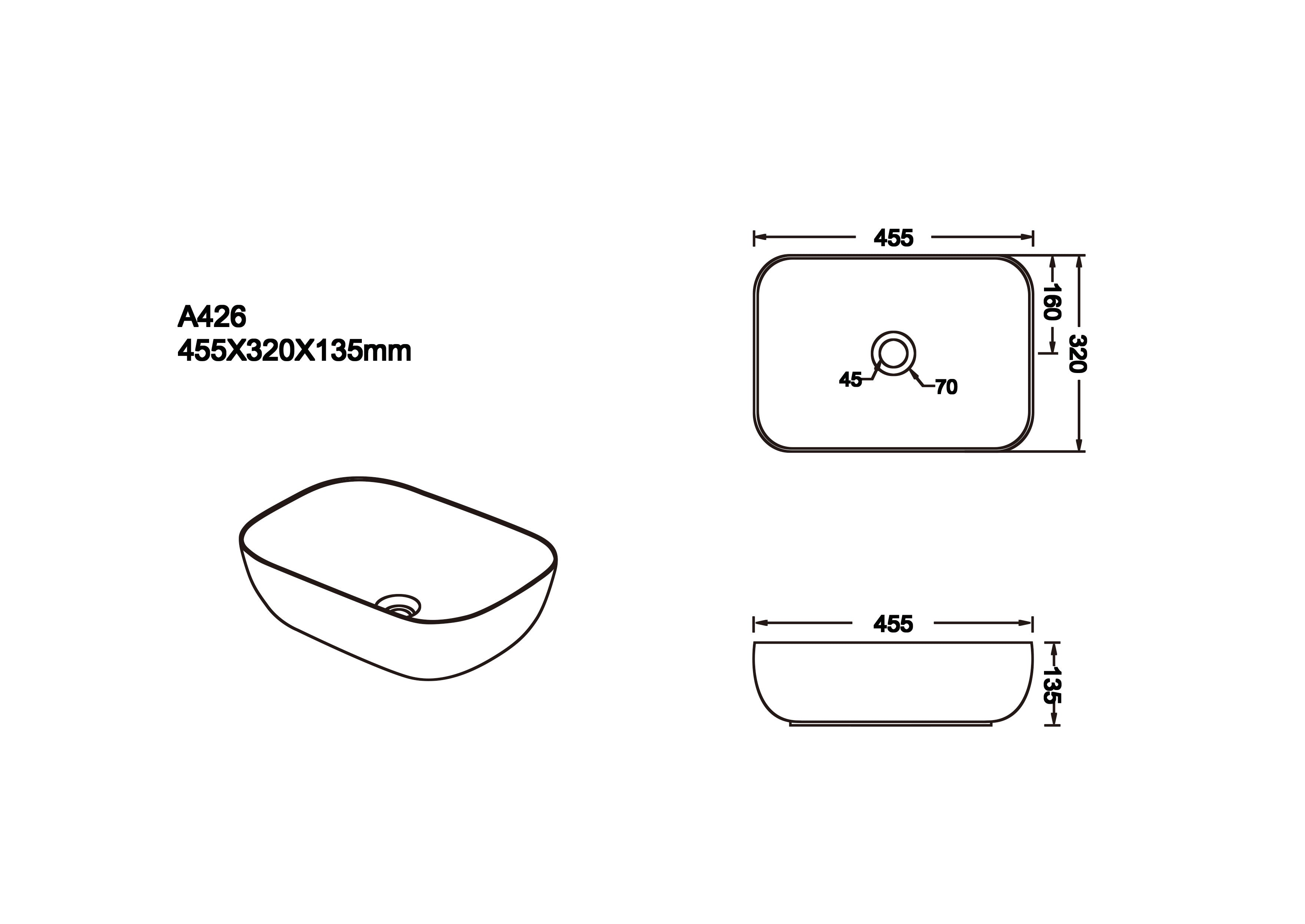 Matte Black with Carrara Design Above Counter Basin 455*320*135mm