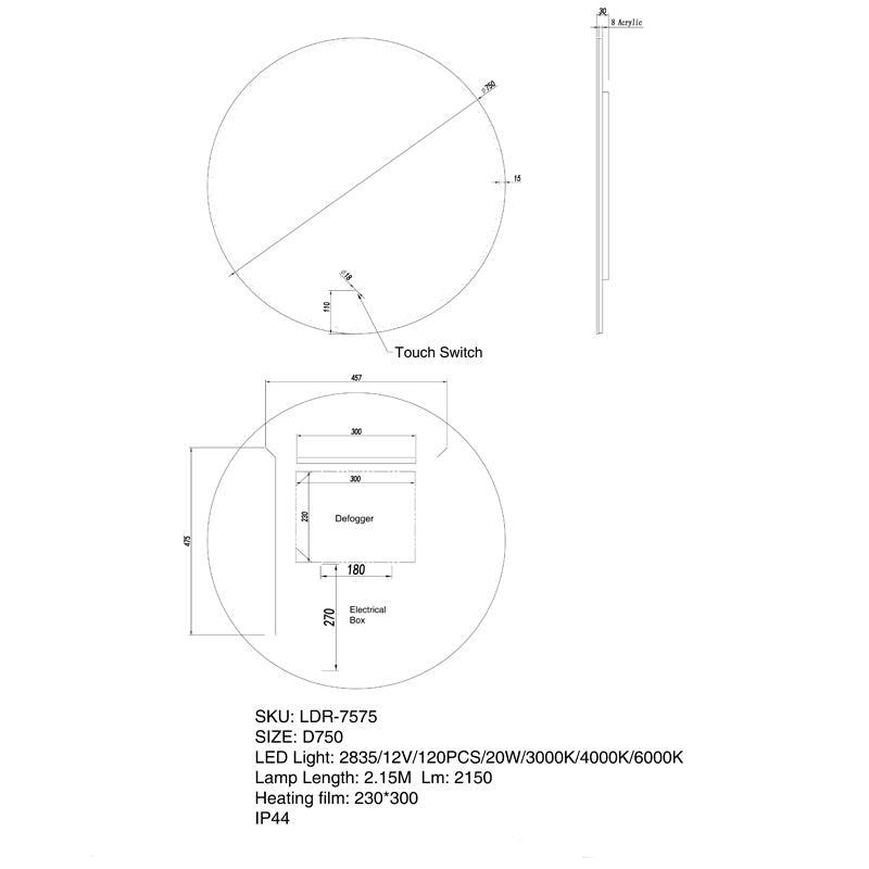 LED Mirror 750mm