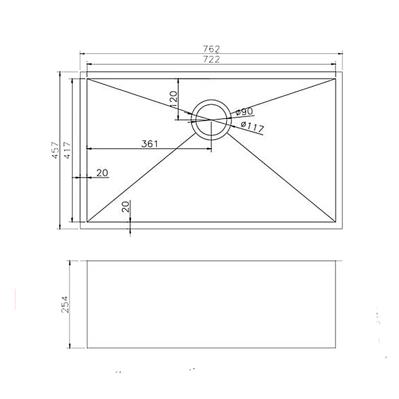 Stainless Steel PVD Single Bowl Kitchen Sink 762x457x254mm