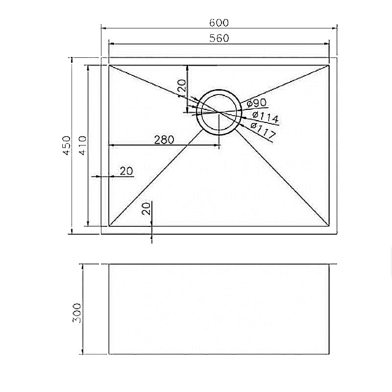 Stainless Steel Single Bowl Kitchen Sink 600x450x300mm