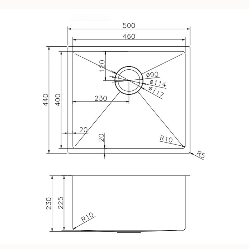 Stainless Steel PVD Single Bowl Kitchen Sink 500x440x230mm