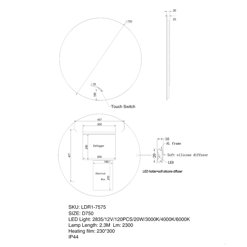 LED Mirror 750mm