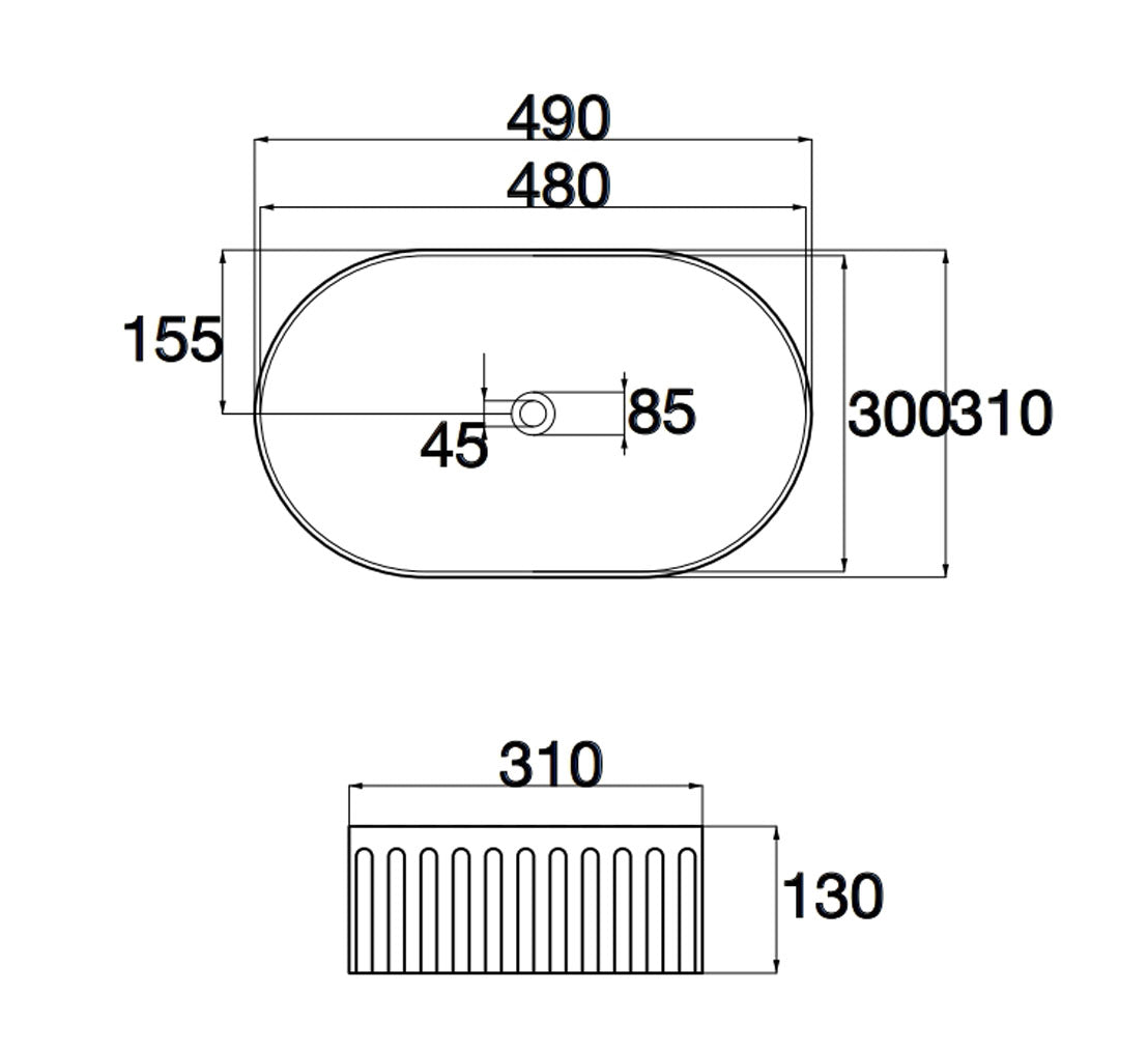 Gloss Above Counter Basin 490x310x130mm