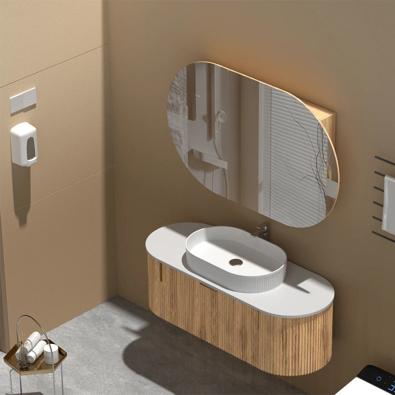 Carysil Mystic 1200x750mm Walnut Oval Shaving Cabinet