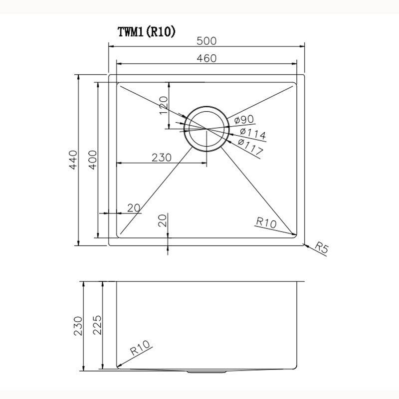 Stainless Steel Single Bowl Kitchen Sink 500x440x230mm